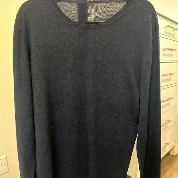 3 Strellson Men's Merino Wool/Linen Sweaters, Navy/Black plaid, L. blue, Black - Picture 2 of 10